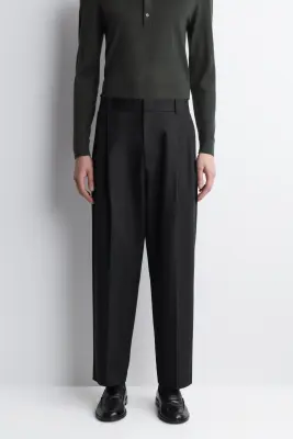 PANTALON FUSEAU DÉCONTRACTÉ À PLIS - NOIR — photo 3