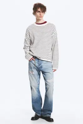 Pull confectionné en coton - Blanc rayé — photo 1