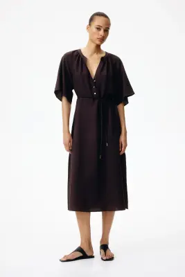 Robe tunique avec liens à nouer - Marron foncé — photo 1