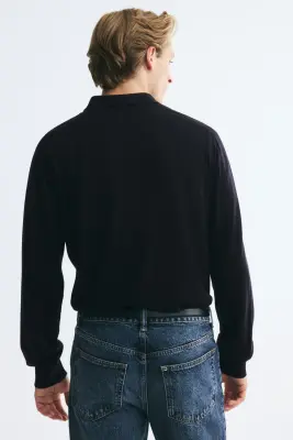 Polo Regular Fit en laine mérinos - Bleu marine — photo 4