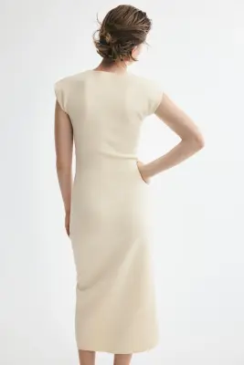 Robe midi à effet drapé - Beige clair — photo 3