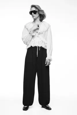 Blouse à nouer avec dentelle - Crème — photo 2