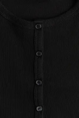 Ribbed button-front top - Noir — photo 3