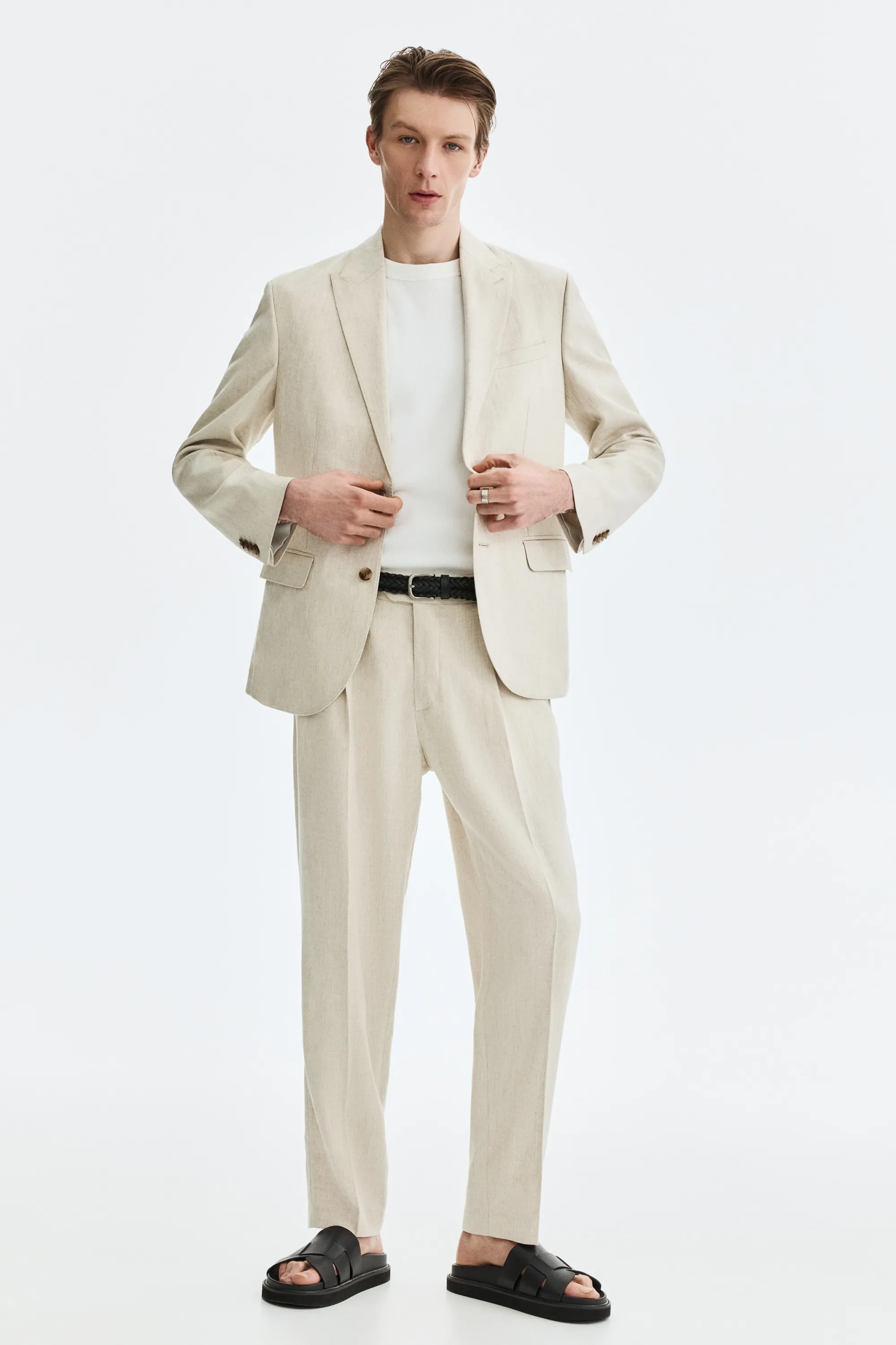 Veste Regular Fit en lin mélangé - Beige clair