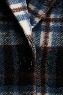 Manteau à fermeture droite - Bleu/carreaux — photo 3