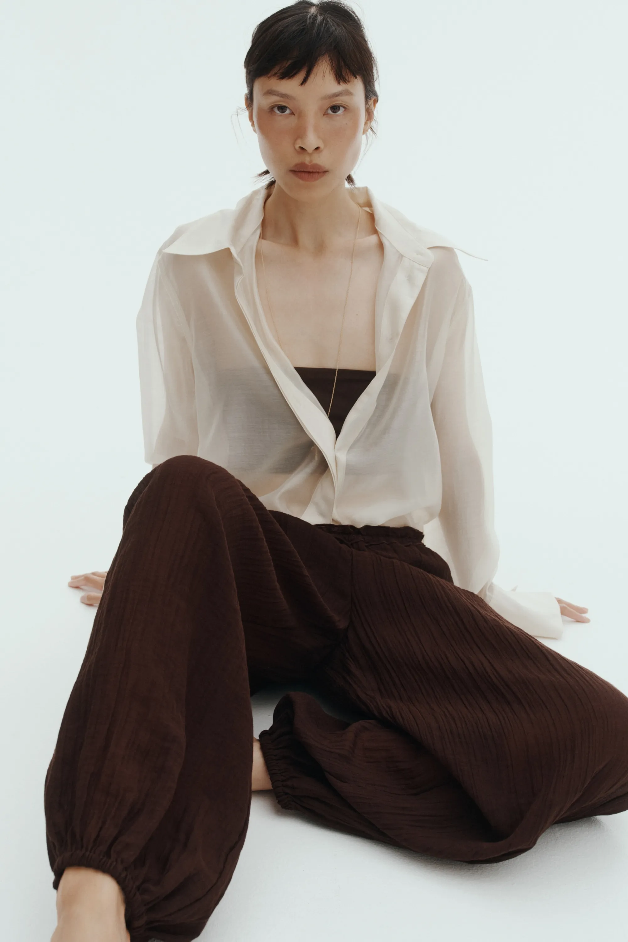 Pantalon à cordon avec jambes ballon - Marron foncé