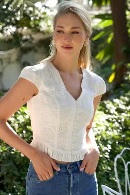 Gina Cotton Blouse - White embroidery — photo 3