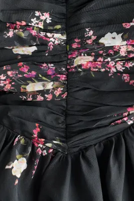Robe bandeau avec base asymétrique - Noir/fleuri — photo 3