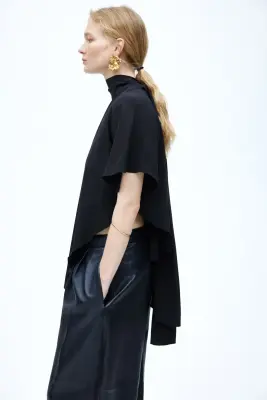 Blouse cape asymétrique - Noir — photo 2