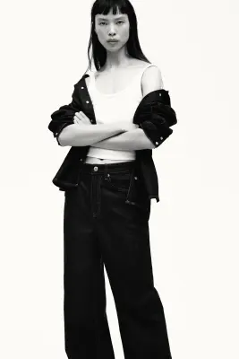 Wide High Waist Jeans - Bleu denim foncé — photo 1