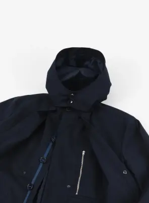 Multi Pockets Flapped Parka in Navy Blue Waterproof Teflon — photo 2