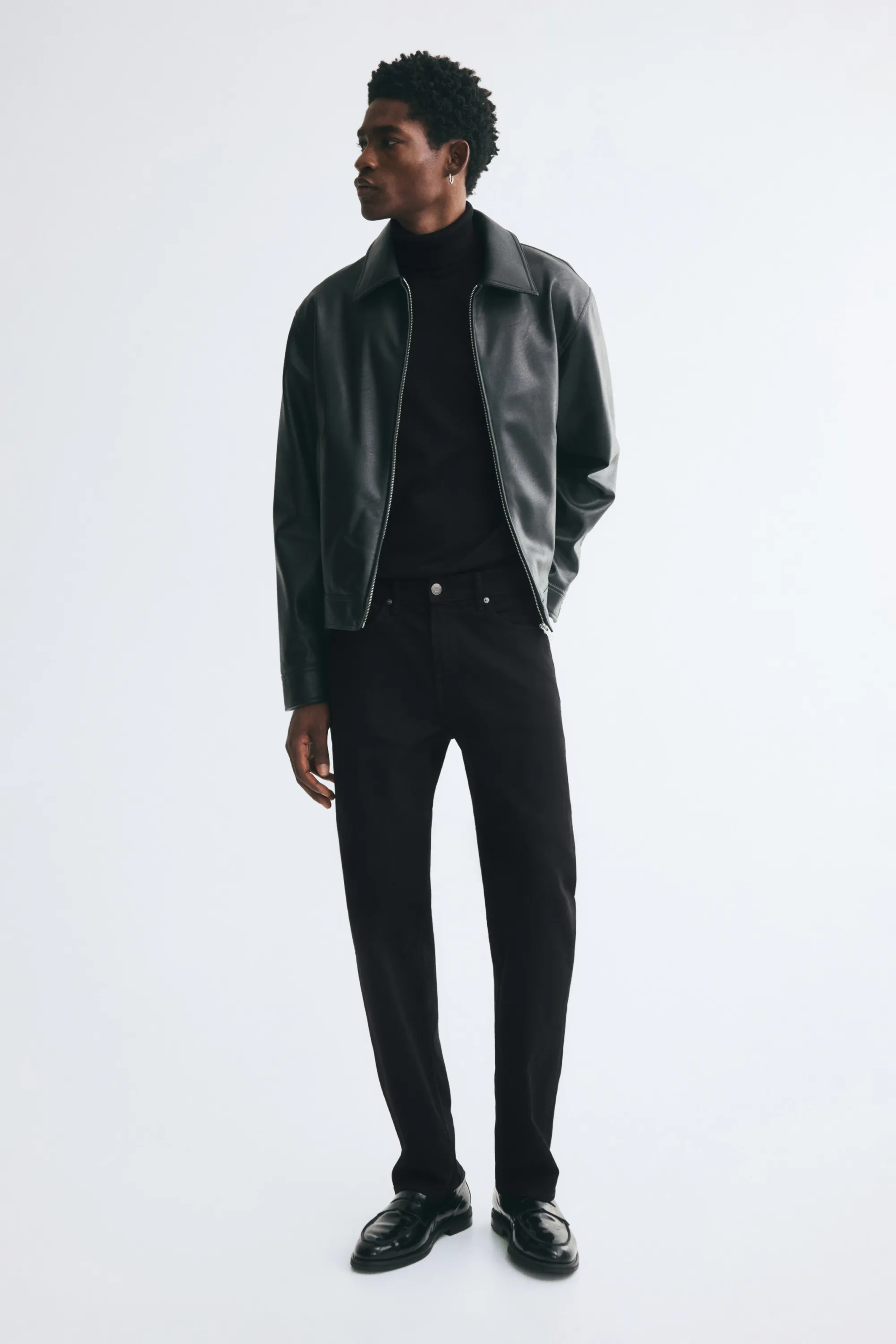 Regular Fit Fine-knit polo-neck jumper - Noir
