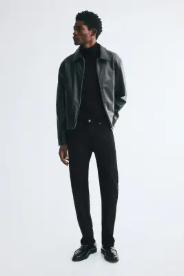 Regular Fit Fine-knit polo-neck jumper - Noir — photo 1