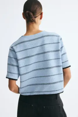 Top boxy à franges - Bleu clair/rayé — photo 3