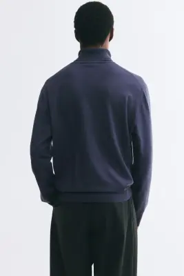 Regular Fit Fine-knit polo-neck jumper - Bleu marine — photo 2