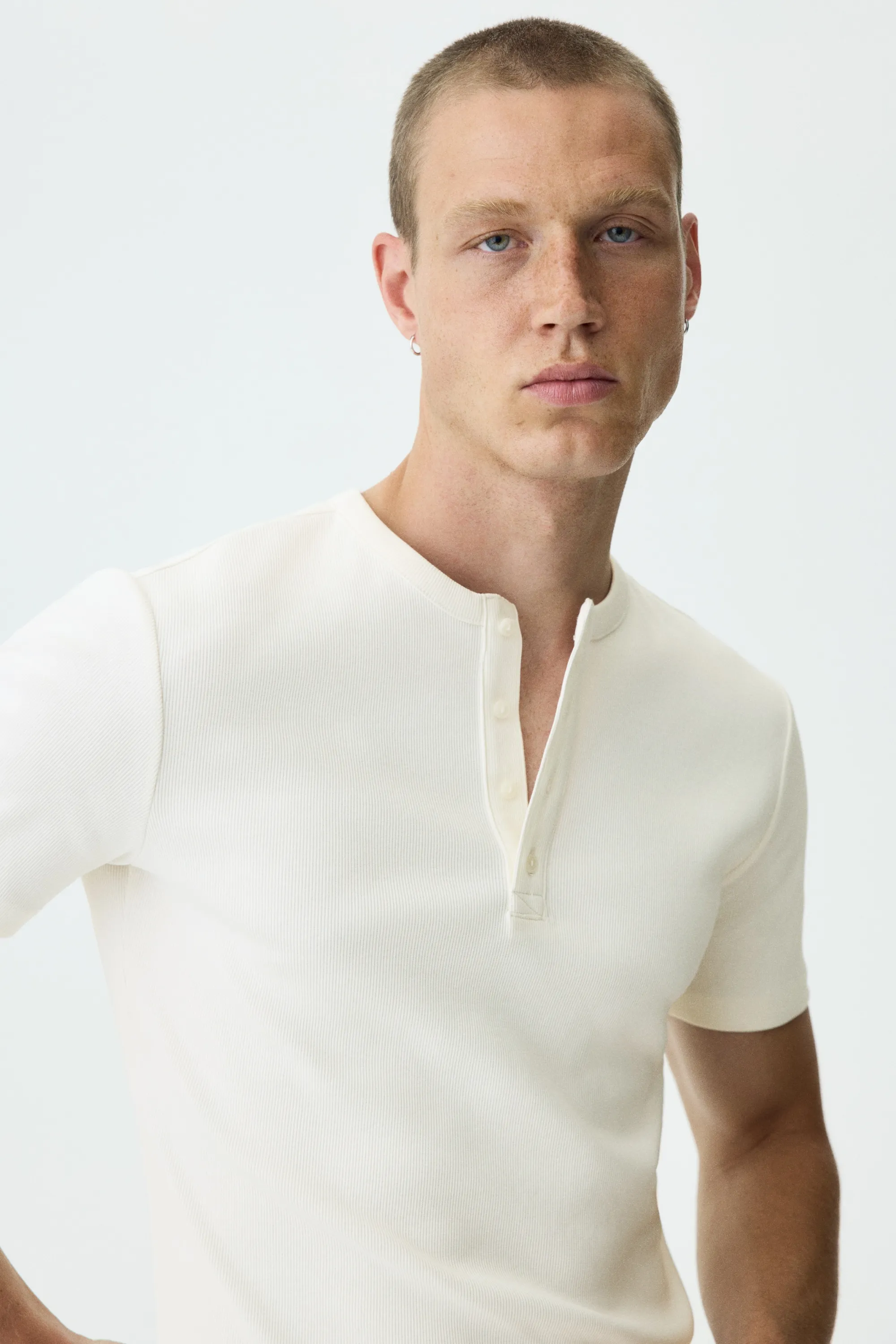 Slim Fit Henley top - Crème