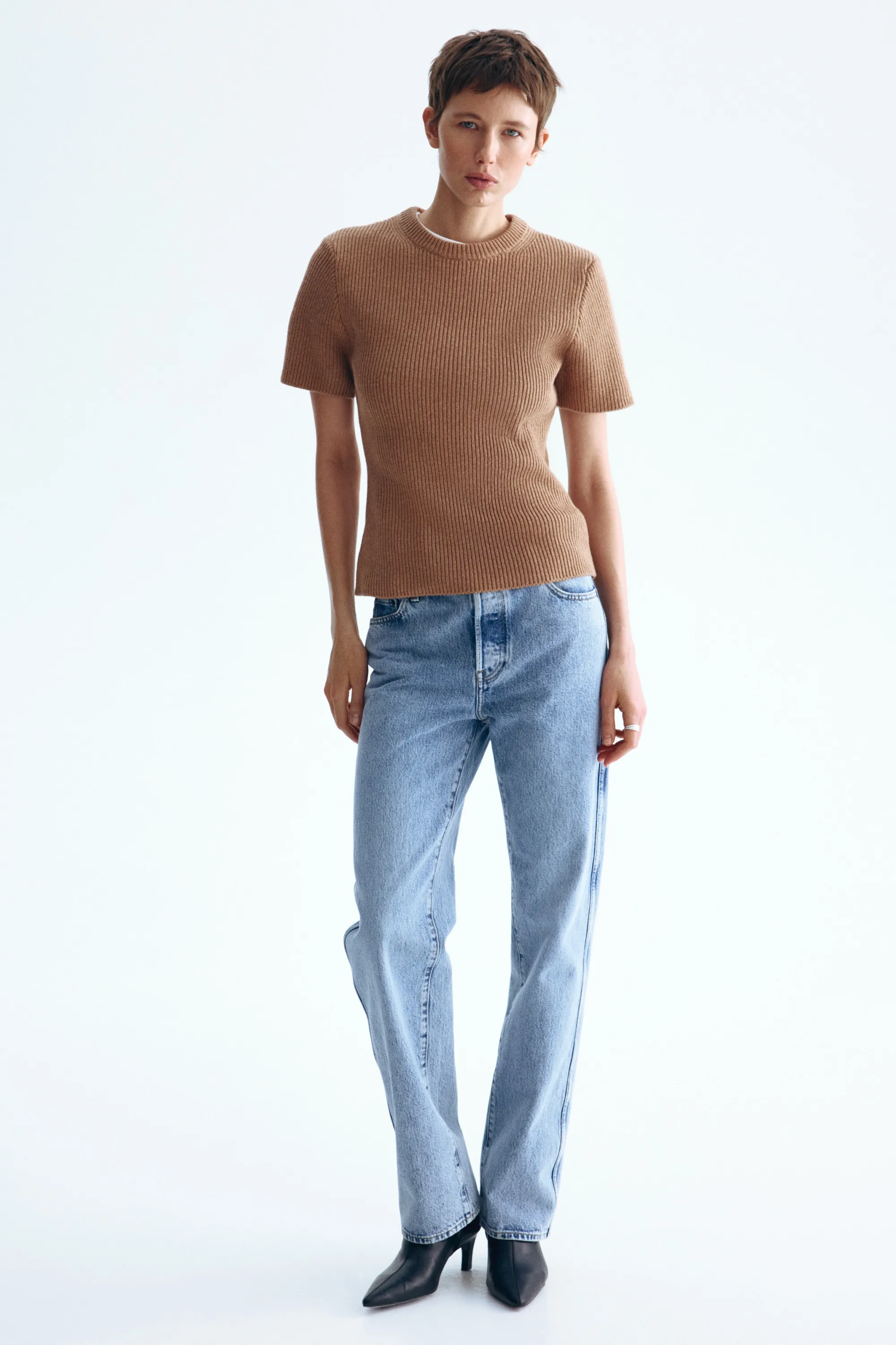 T-shirt en laine mélangée - Beige foncé