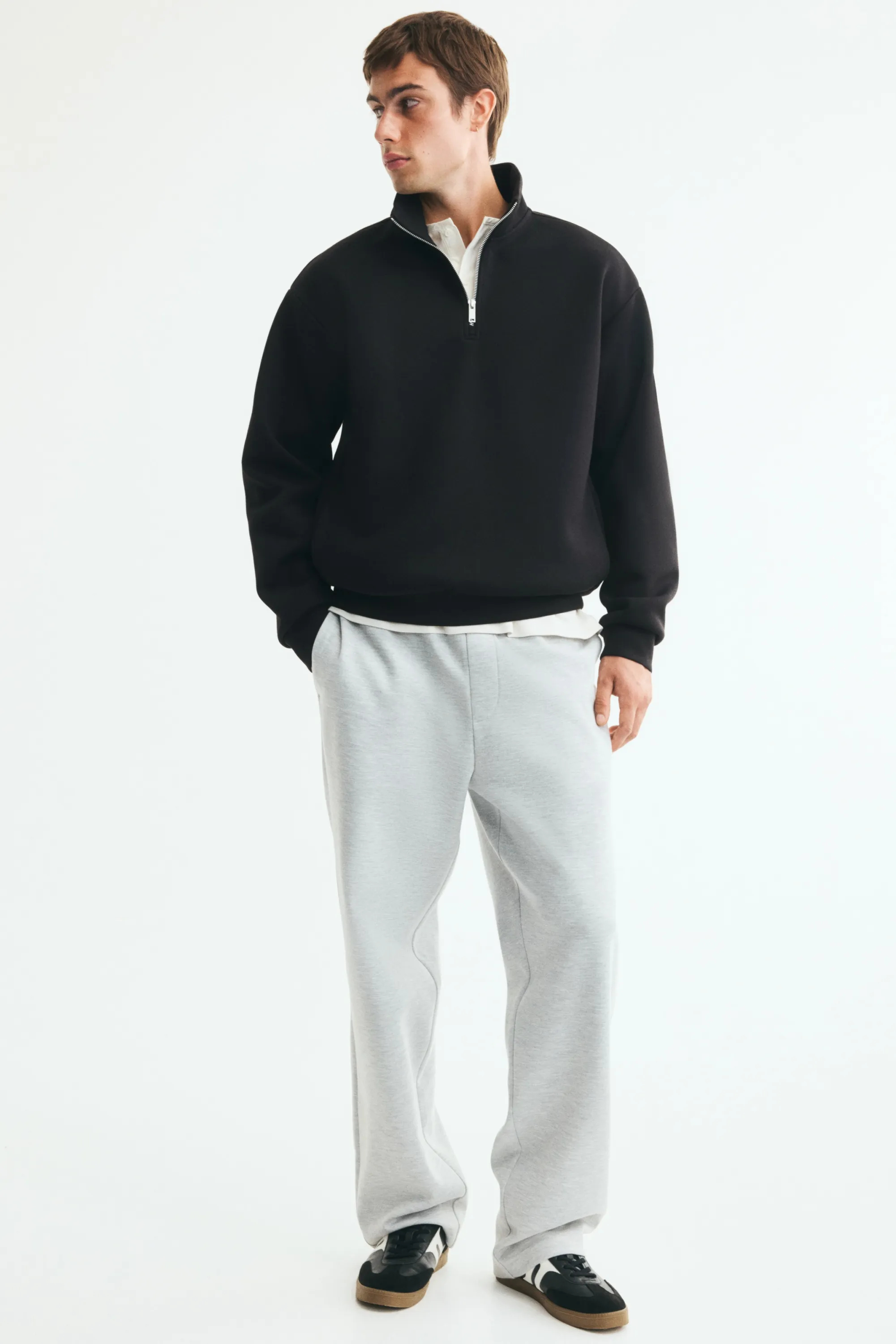 Sweat Relaxed Fit avec col zippé - Noir
