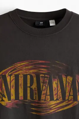 T-shirt imprimé Relaxed Fit en coton - Noir délavé/Nirvana — photo 1