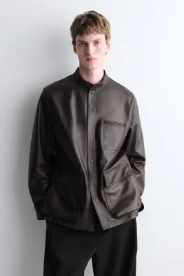 VESTE EN CUIR NAPPA BRILLANT - BRUN FONCÉ — photo 1