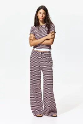 T-shirt côtelé - Violet prune foncé/rayé — photo 2