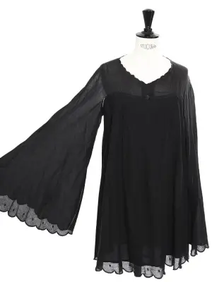 Robe courte  manches longues Scallop en coton noir Px boutique 350€ Taille 36/38 — photo 2
