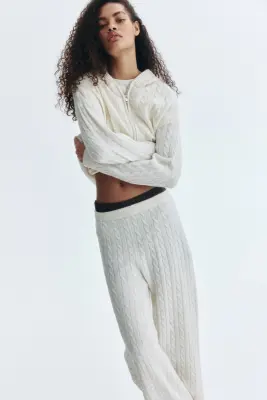 Pantalon en maille torsadée - Crème — photo 2