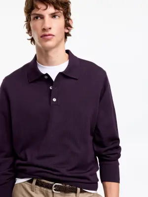 Polo en laine mérinos - Mauve foncé — photo 2