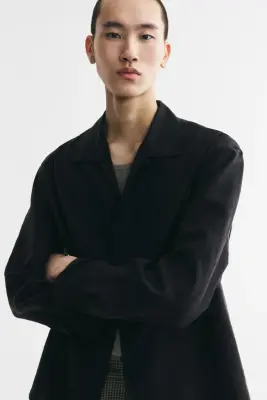 Chemise Relaxed Fit avec col cubain - Noir — photo 2