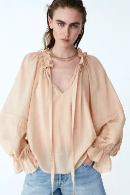 Blouse à col volanté - Beige — photo 1
