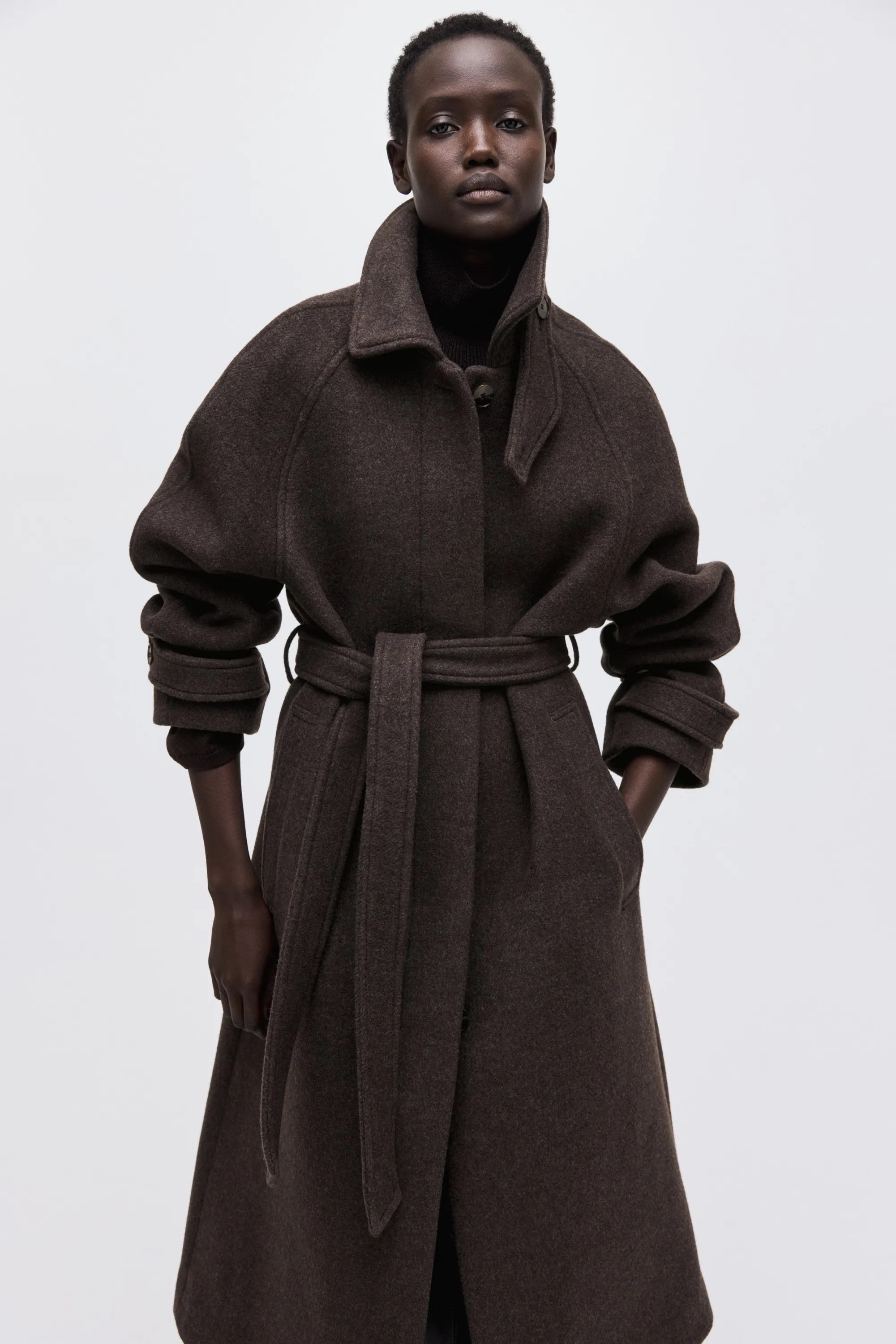 Manteau oversize en laine mélangée - Marron foncé