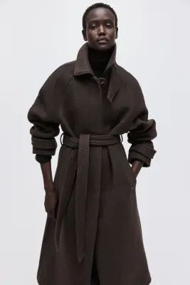 Manteau oversize en laine mélangée - Marron foncé — photo 1