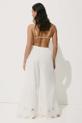 Pantalon de plage à jambes larges en popeline - Blanc — photo 3