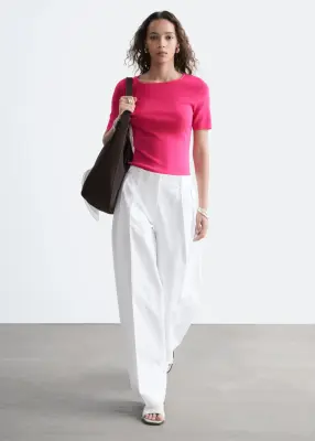 T-shirt ajusté en maille - Rose vif — photo 1