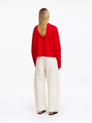 Pull en laine à poignets repliés - Rouge — photo 2