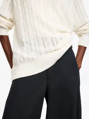 Pull à col en V en maille torsadée - Blanc cassé — photo 3