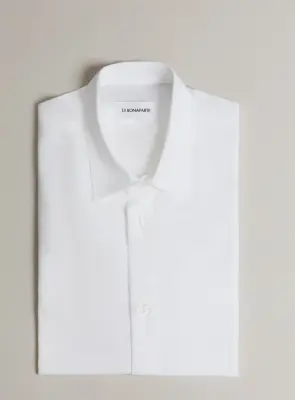 Shirt with Polo Tab in White Poplin