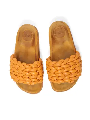 Sandales plates mules cuir torsadé jaune orangé Prix boutique 700€ Taille 37 — photo 3