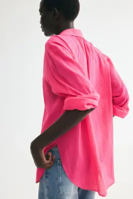 Chemise en coton froissé - Rose cerise — photo 3