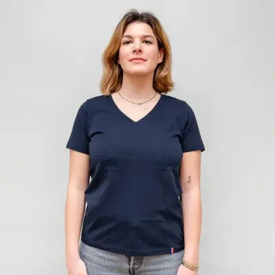 T-shirt Martine col V bleu marine — photo 1
