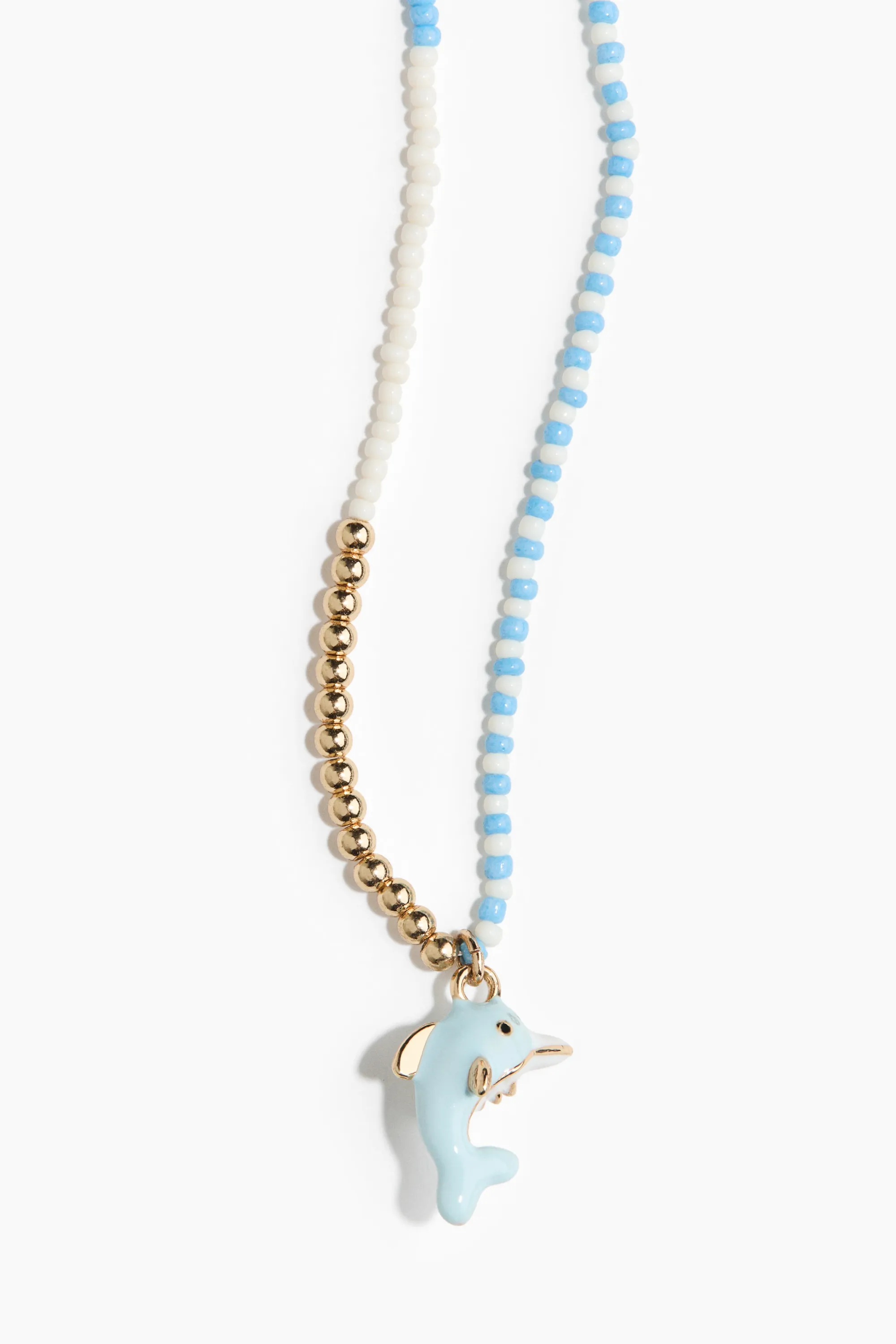 Collier de perles fantaisie avec pendentif - Turquoise/blanc