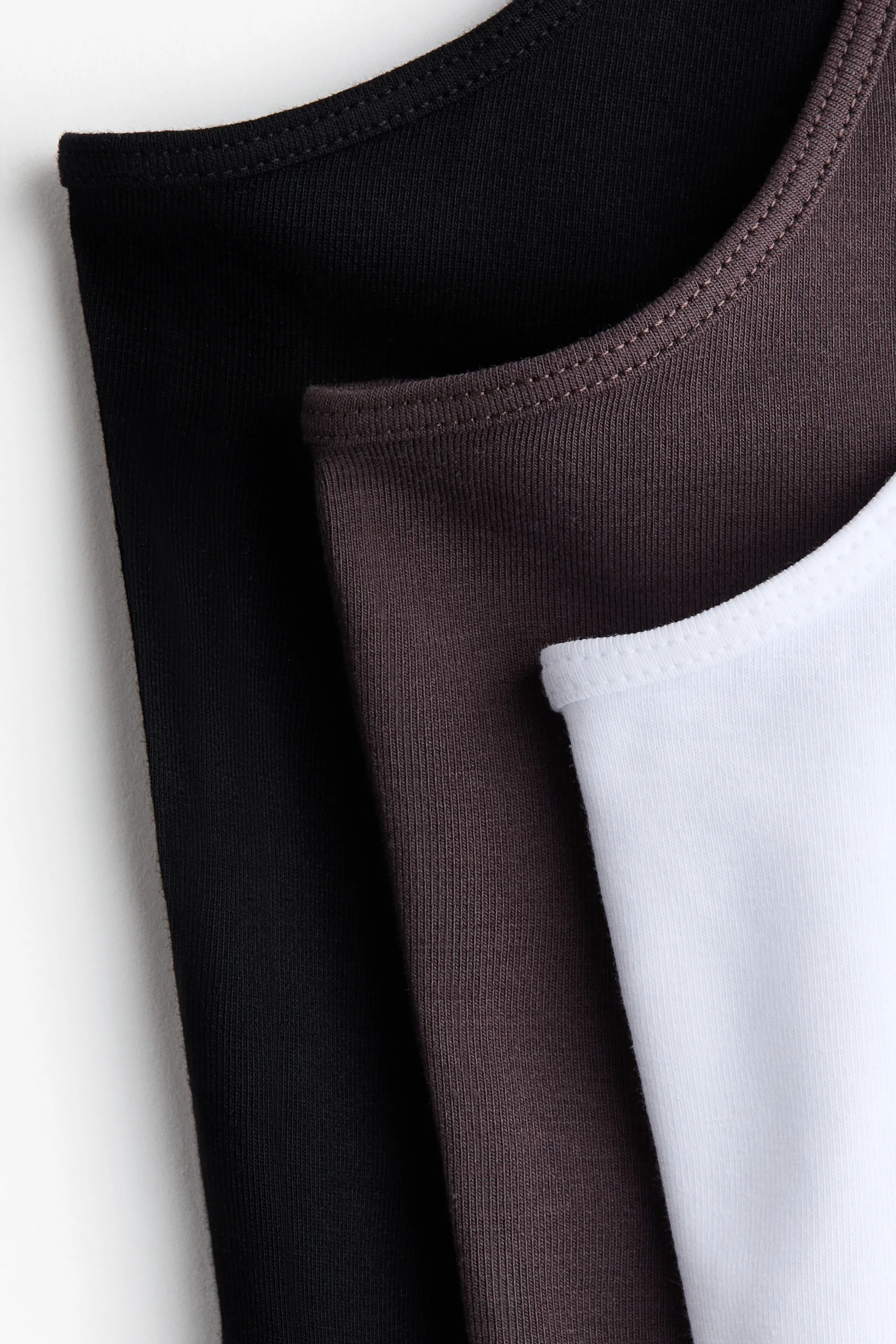 Lot de 3 tops à bretelles fines en coton - Blanc/marron foncé/noir