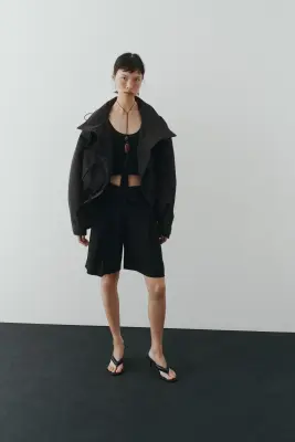 Short Bermuda avec ceinture repliée - Noir — photo 1