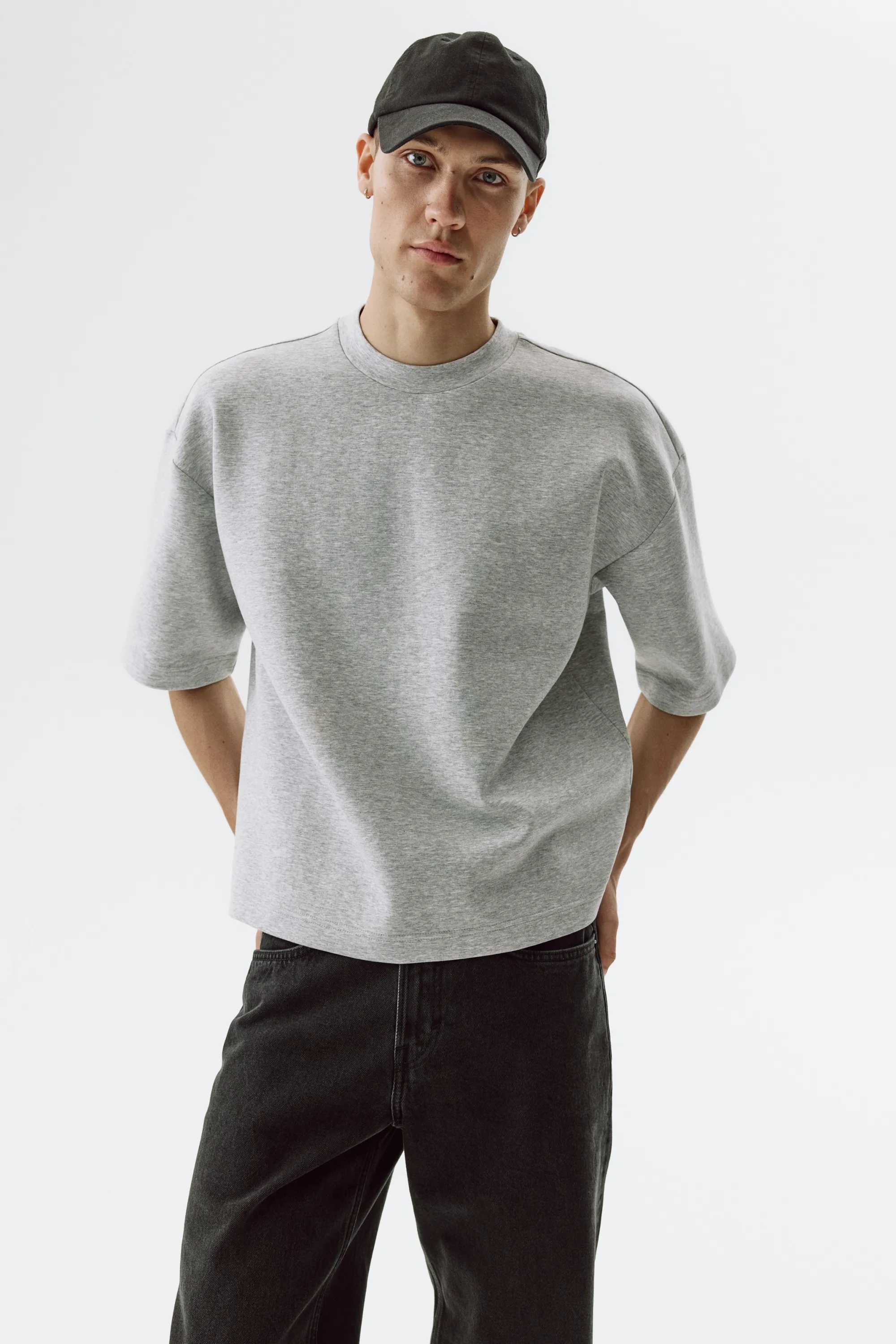 T-shirt Oversized Fit en scuba - Gris clair chiné