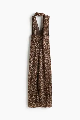 Robe en mousseline avec écharpe - Marron foncé/motif — photo 4