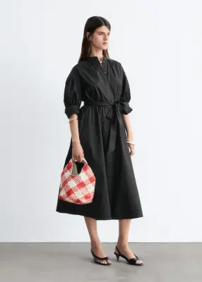 Robe ceinturée en coton - Noir — photo 4
