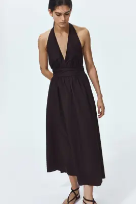 Robe dos nu en coton - Marron foncé — photo 3