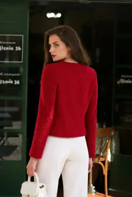 Leontine Tweed Jacket - Raspberry red — photo 2