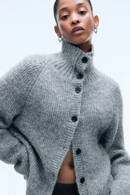 Cardigan boutonné - Gris poudré chiné — photo 3