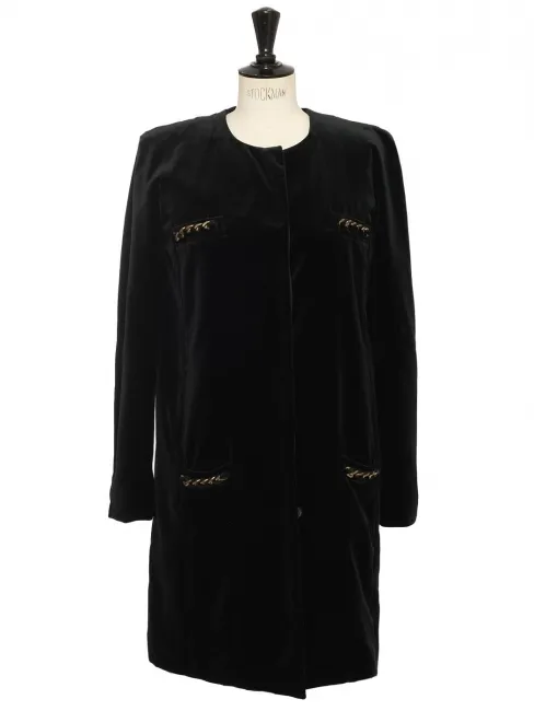 Veste en velours de coton noir brodé de chaînes dorées FW 2009 Prix boutique €2200 Taille 38 à 40
